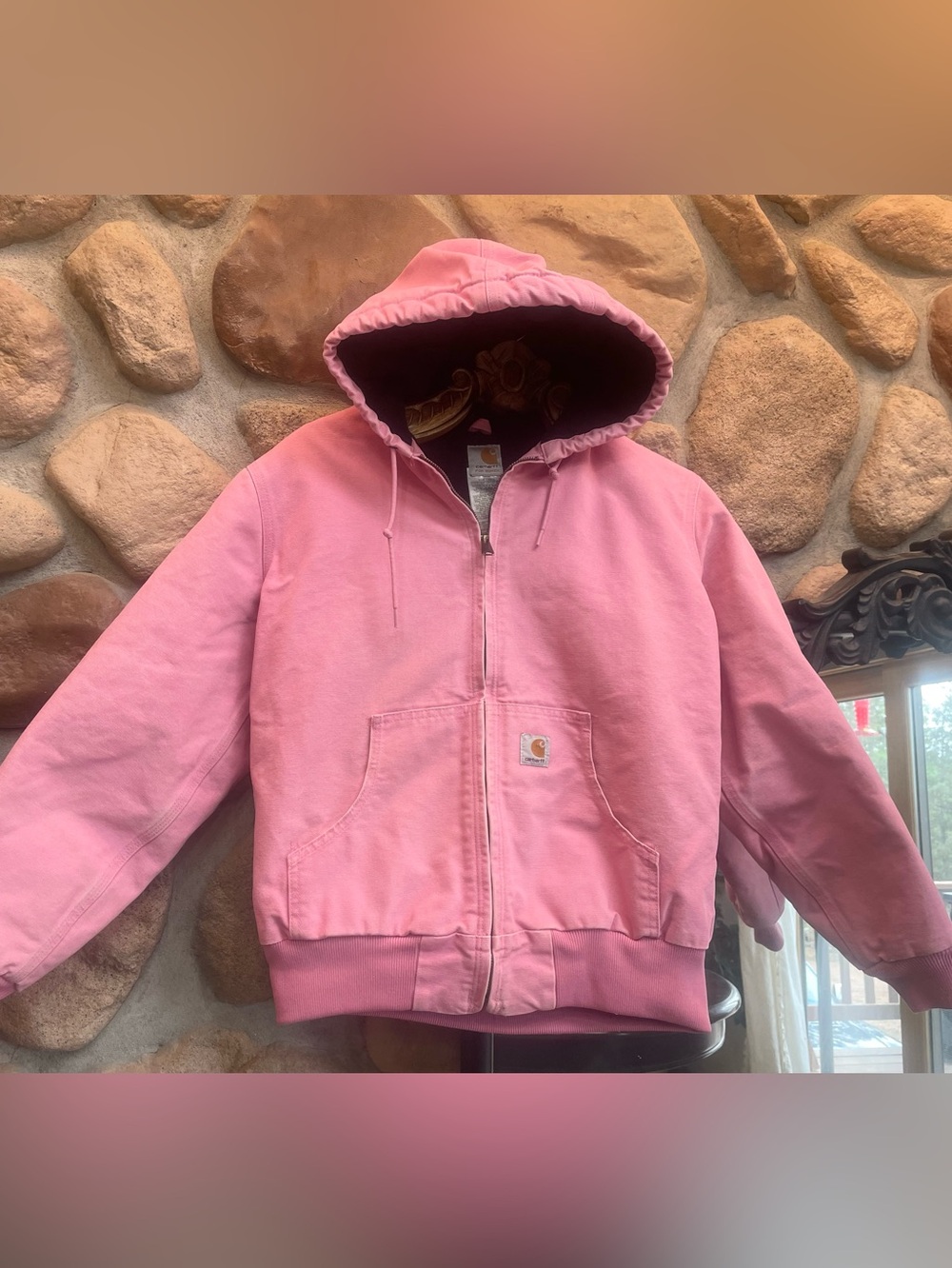 Pink CARHARTT Hooded Jacket! Black quilted lined WJ130 PKR Med